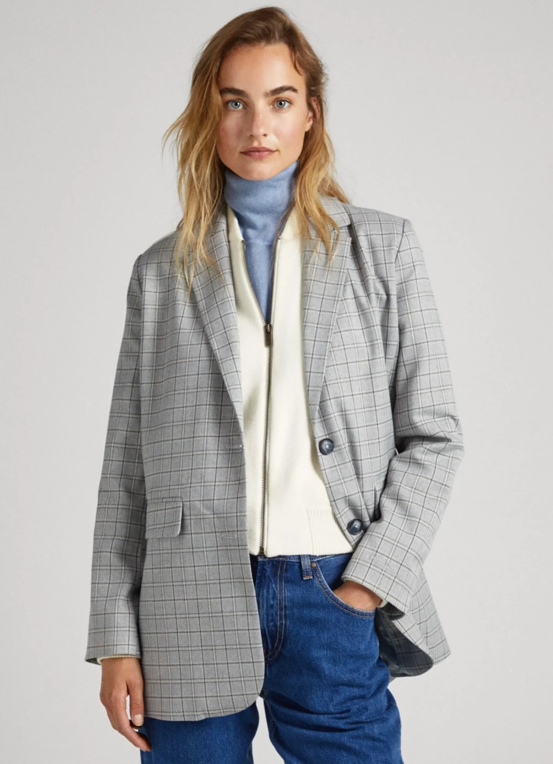 Mulher Pepe Jeans Casaco E Jaquetas>Blazer Sarja Padrao Xadrez