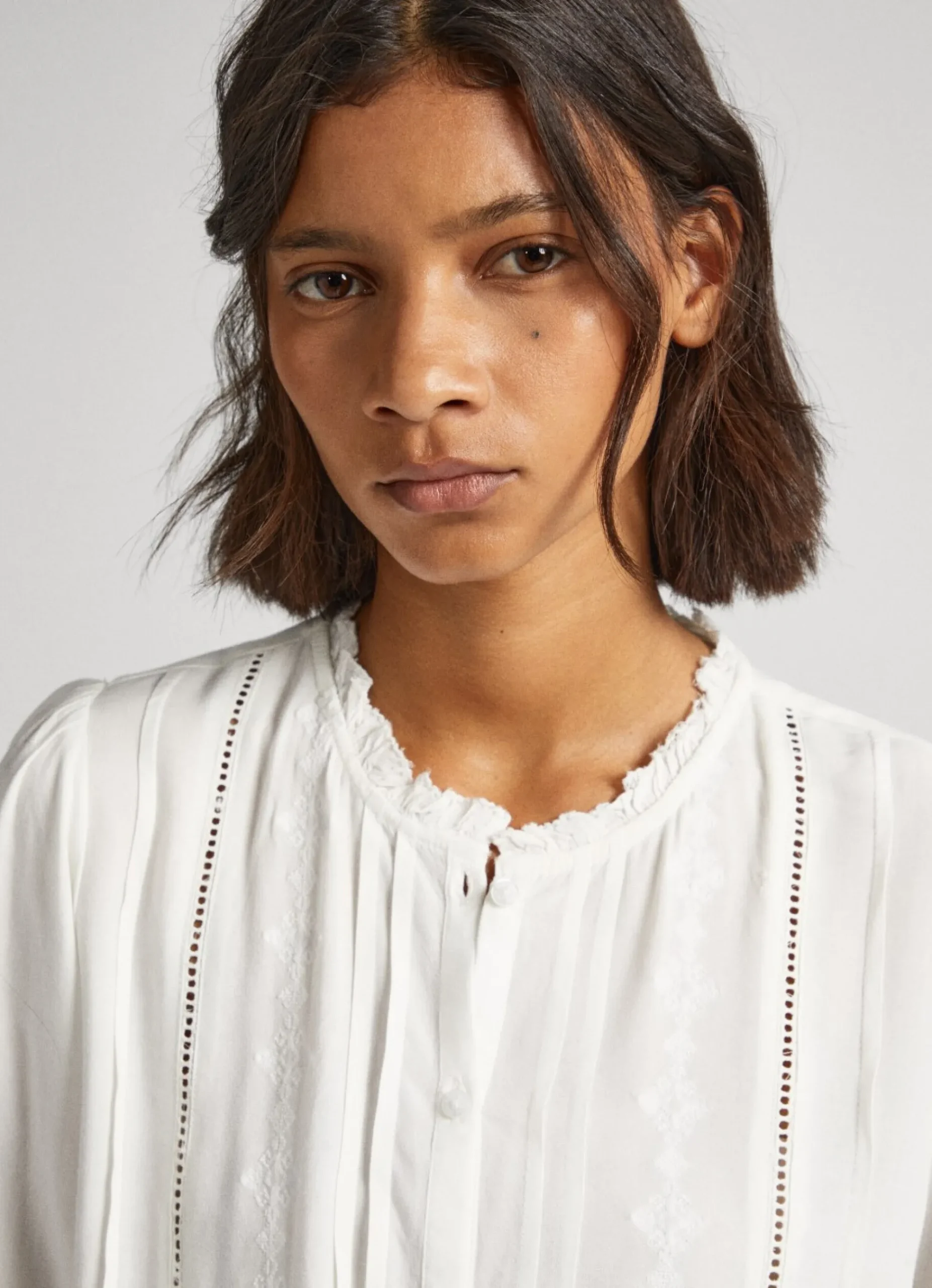 Mulher Pepe Jeans Camisas E Blusas>Blusa Bordada Com Corte Romantico