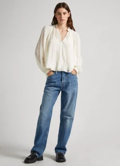 Mulher Pepe Jeans Camisas E Blusas>Blusa De Chiffon Plissada