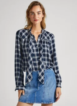 Mulher Pepe Jeans Camisas E Blusas>Blusa Xadrez Laco Na Gola
