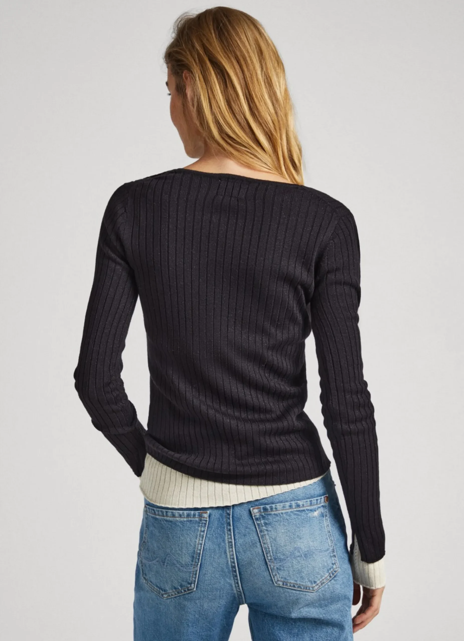 Mulher Pepe Jeans Malhas E Cardigans>Camisola Canelada Com Decote Em V