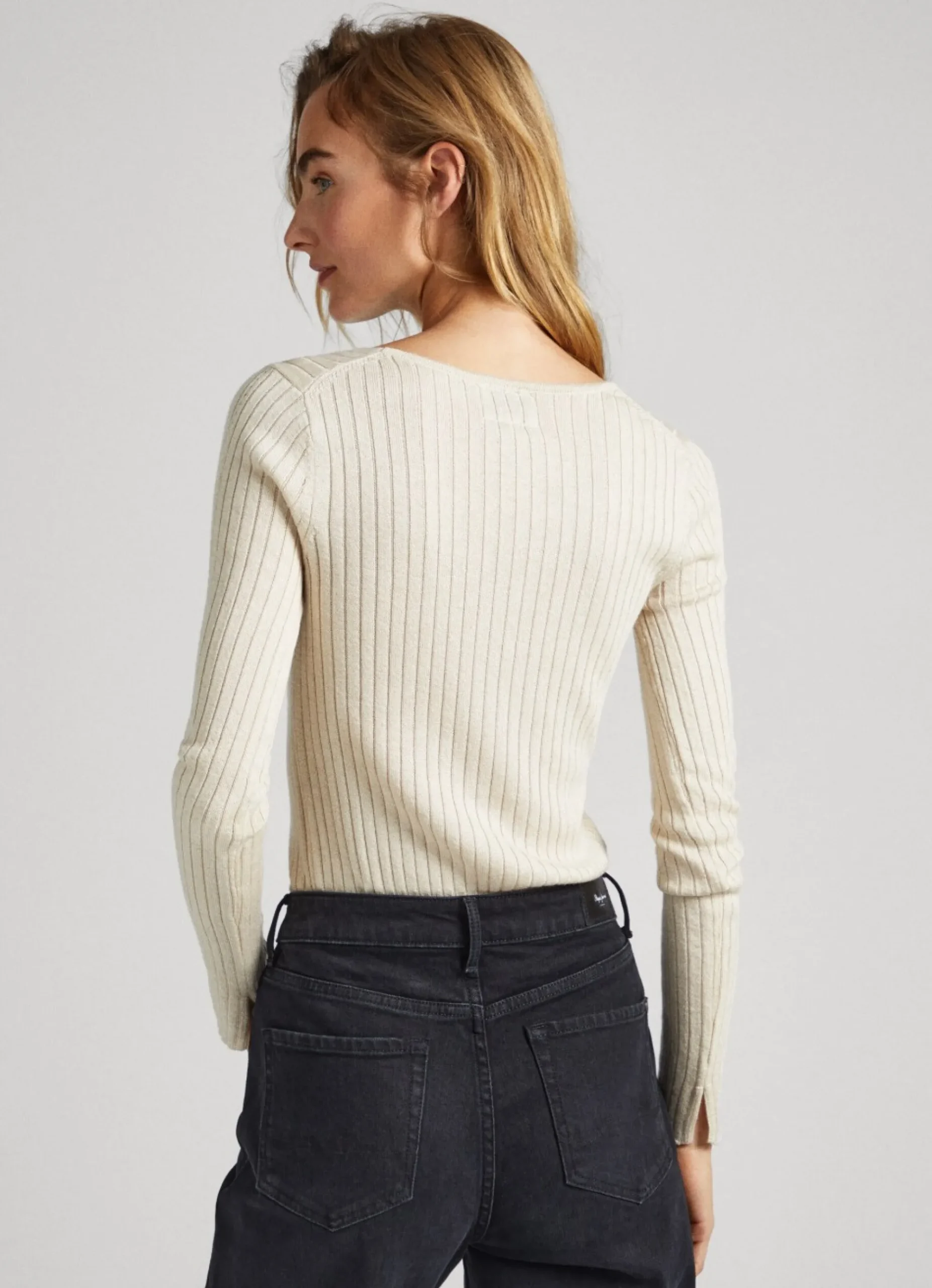 Mulher Pepe Jeans Malhas E Cardigans>Camisola Canelada Com Decote Em V