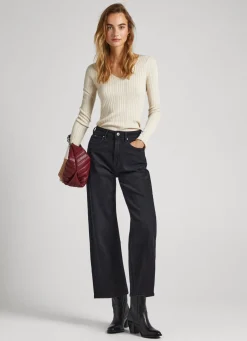 Mulher Pepe Jeans Malhas>Camisola Canelada Com Decote Em V
