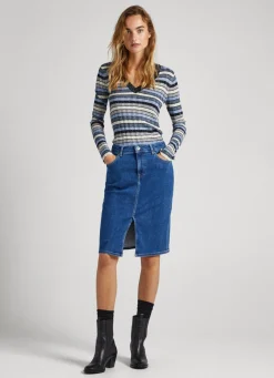 Mulher Pepe Jeans Malhas E Cardigans>Camisola Decote Em V As Riscas