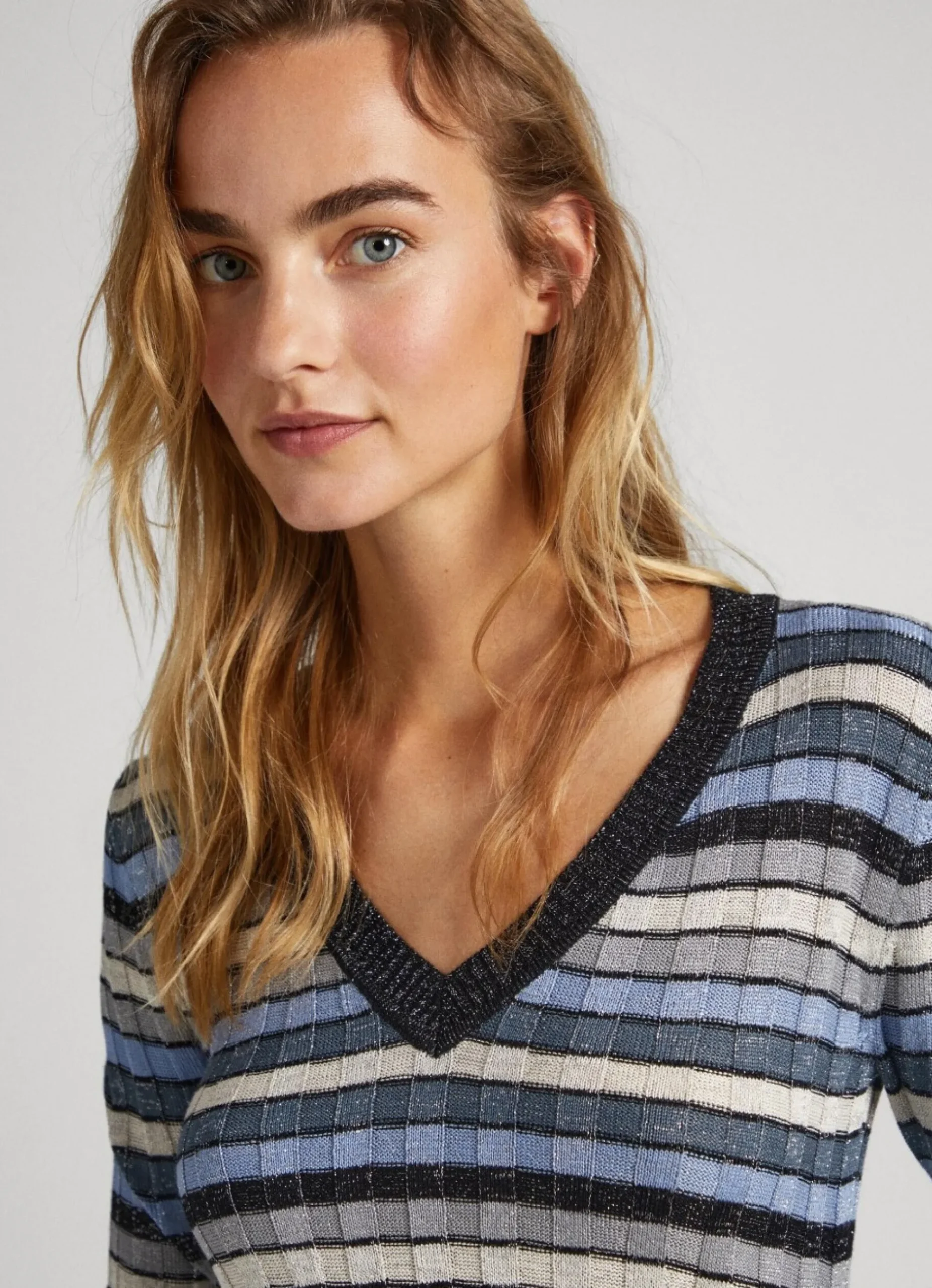 Mulher Pepe Jeans Malhas E Cardigans>Camisola Decote Em V As Riscas