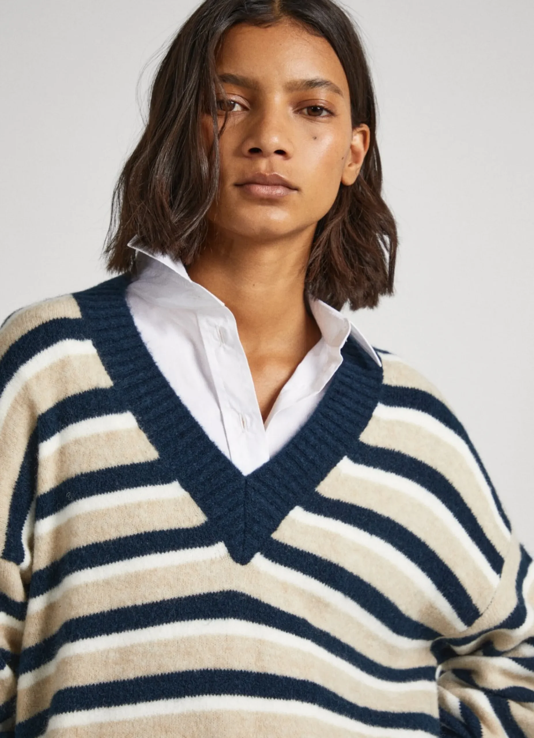 Mulher Pepe Jeans Malhas E Cardigans>Camisola Decote Em V As Riscas