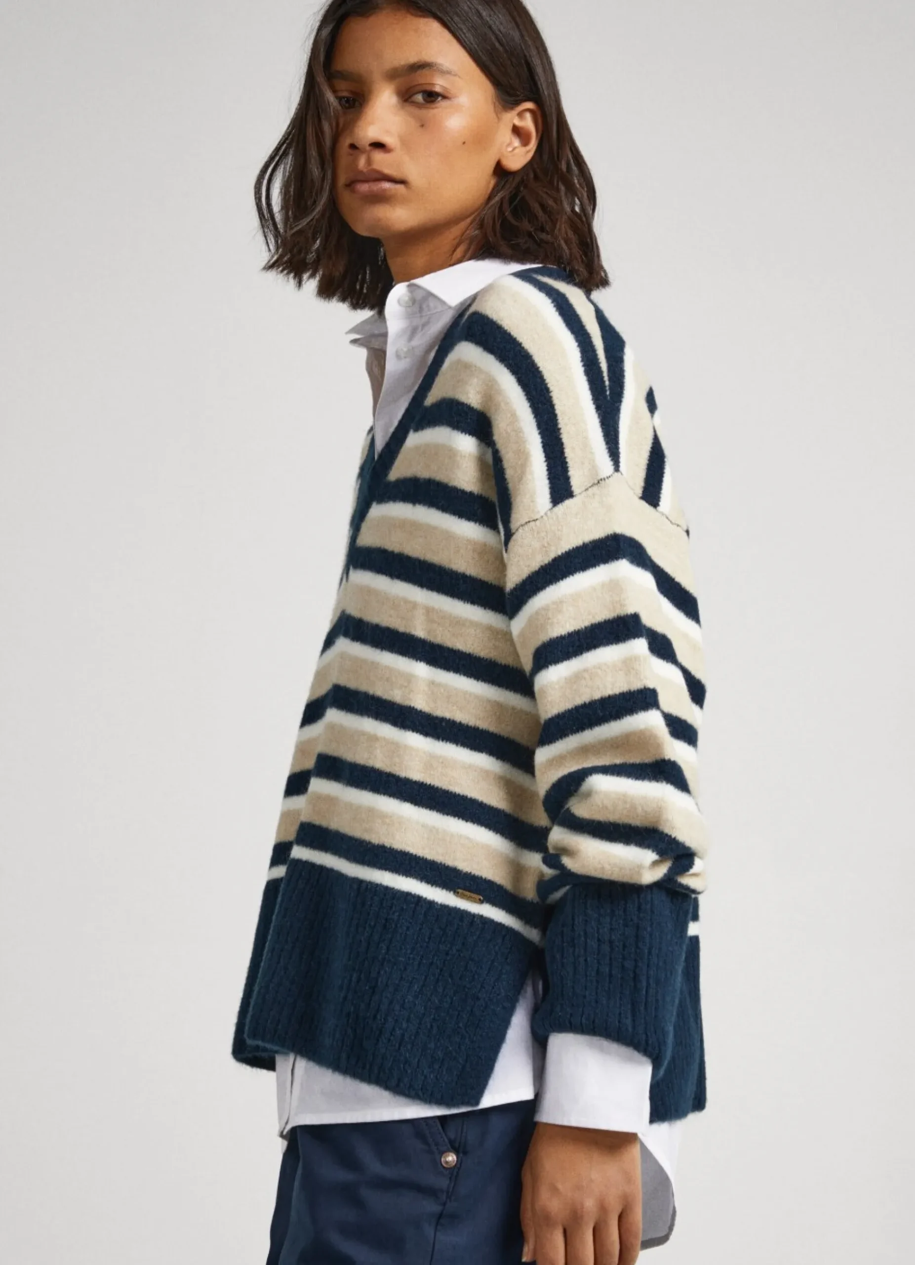 Mulher Pepe Jeans Malhas E Cardigans>Camisola Decote Em V As Riscas