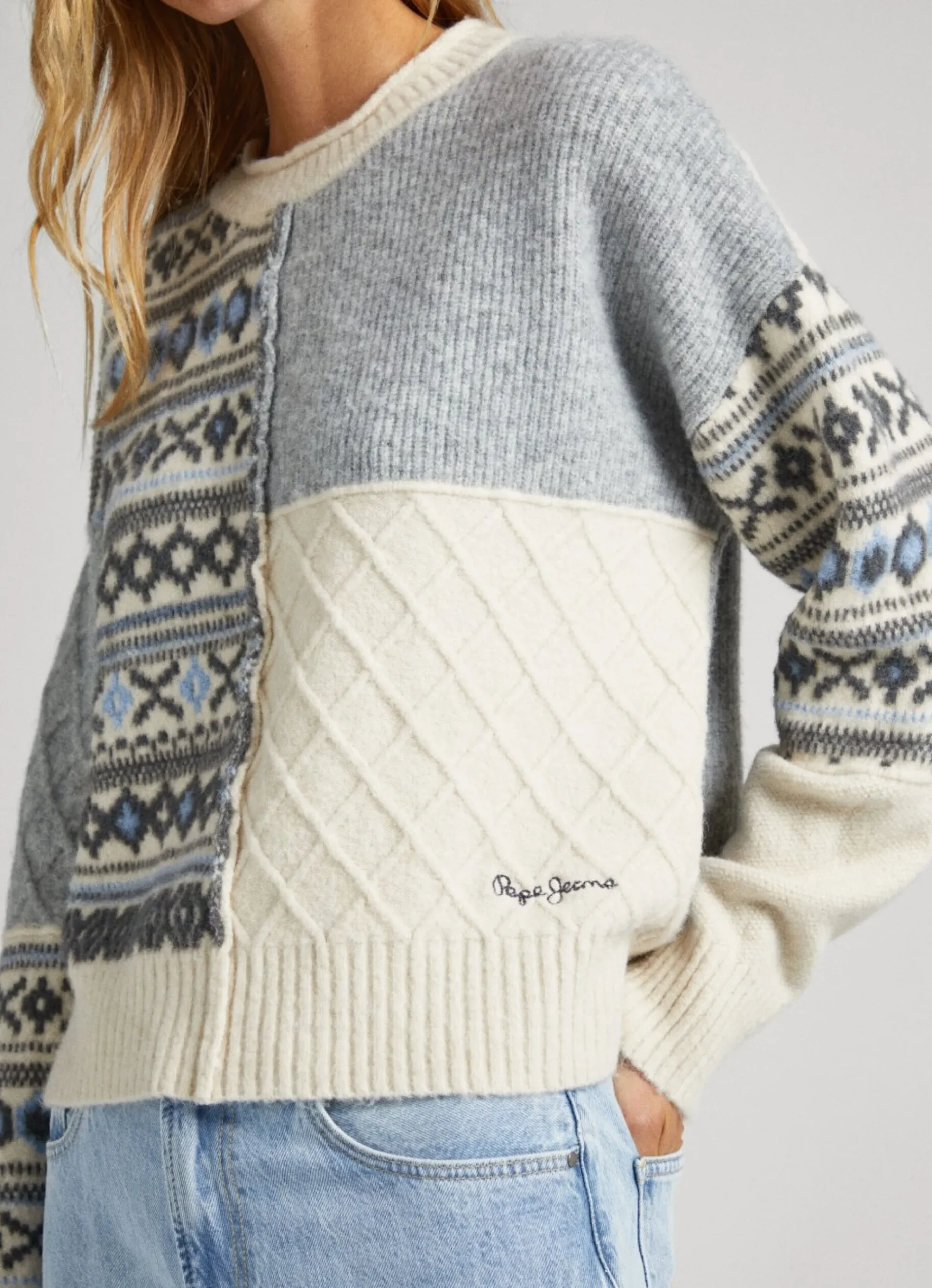 Mulher Pepe Jeans Malhas E Cardigans>Camisola Jacquard Patchwork