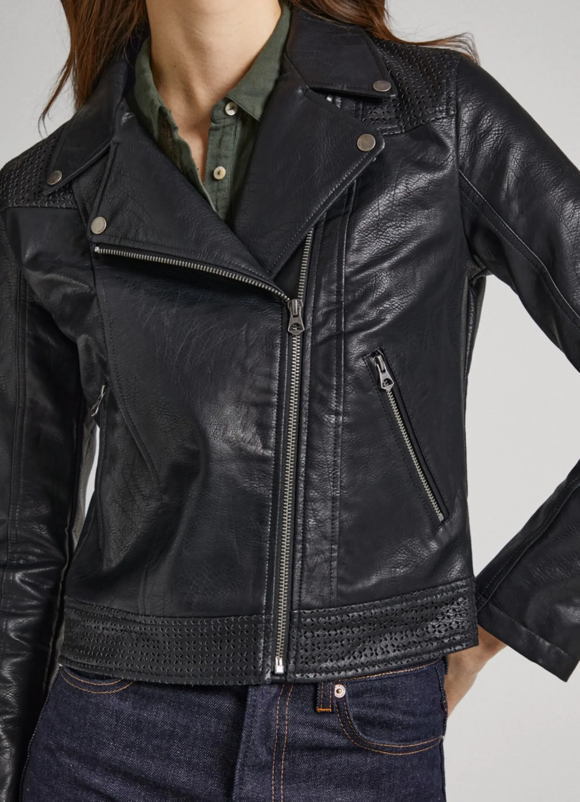 Mulher Pepe Jeans Casaco E Jaquetas>Casaco Biker Com Detalhes Abertos