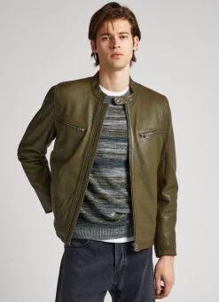 Homem Pepe Jeans Casaco E Jaquetas>Casaco Biker De Couro De Couro