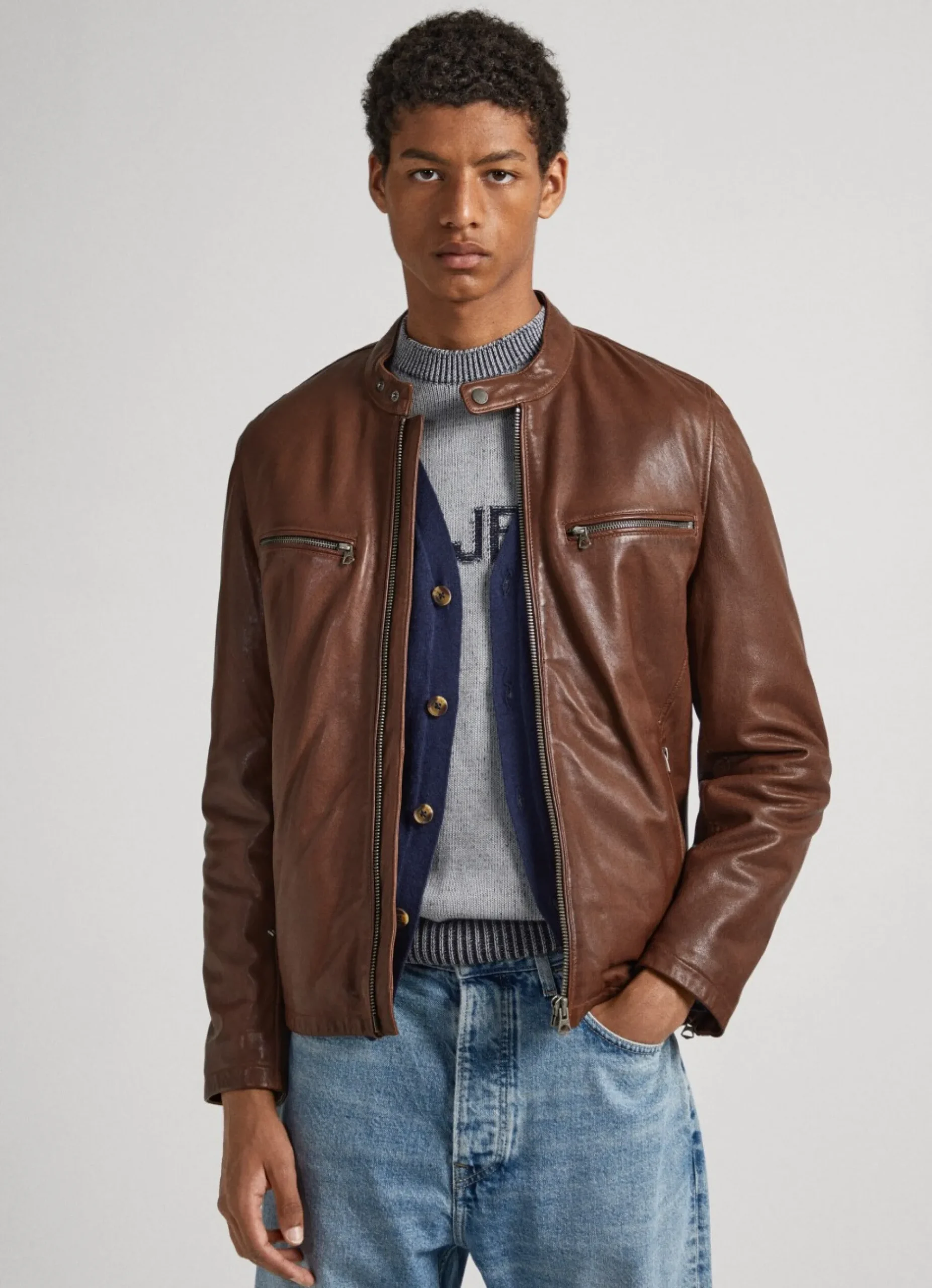 Homem Pepe Jeans Casaco E Jaquetas>Casaco Biker De Couro De Couro