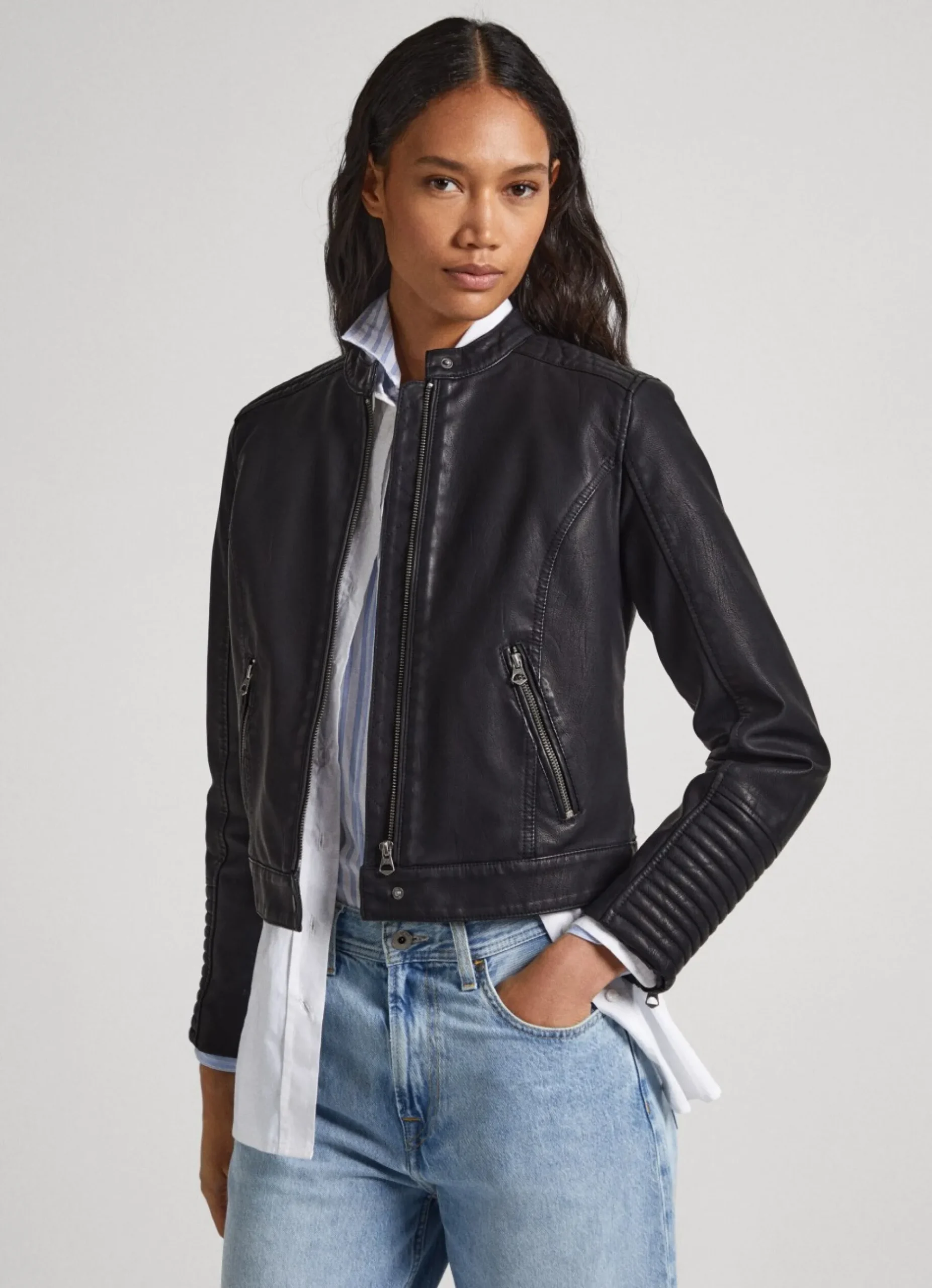 Mulher Pepe Jeans Casaco E Jaquetas>Casaco Biker Ombros Acolchoados