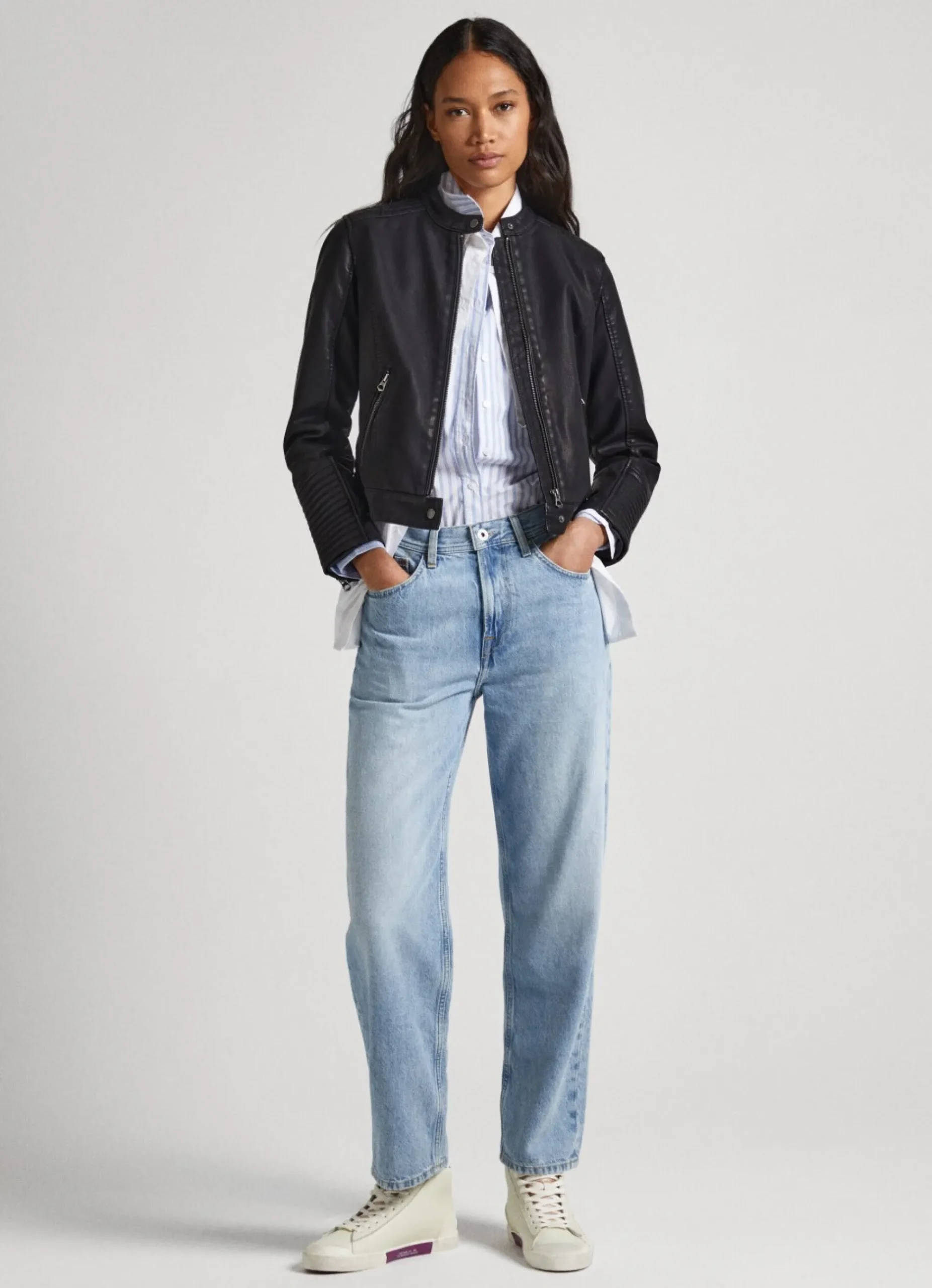 Mulher Pepe Jeans Casaco E Jaquetas>Casaco Biker Ombros Acolchoados