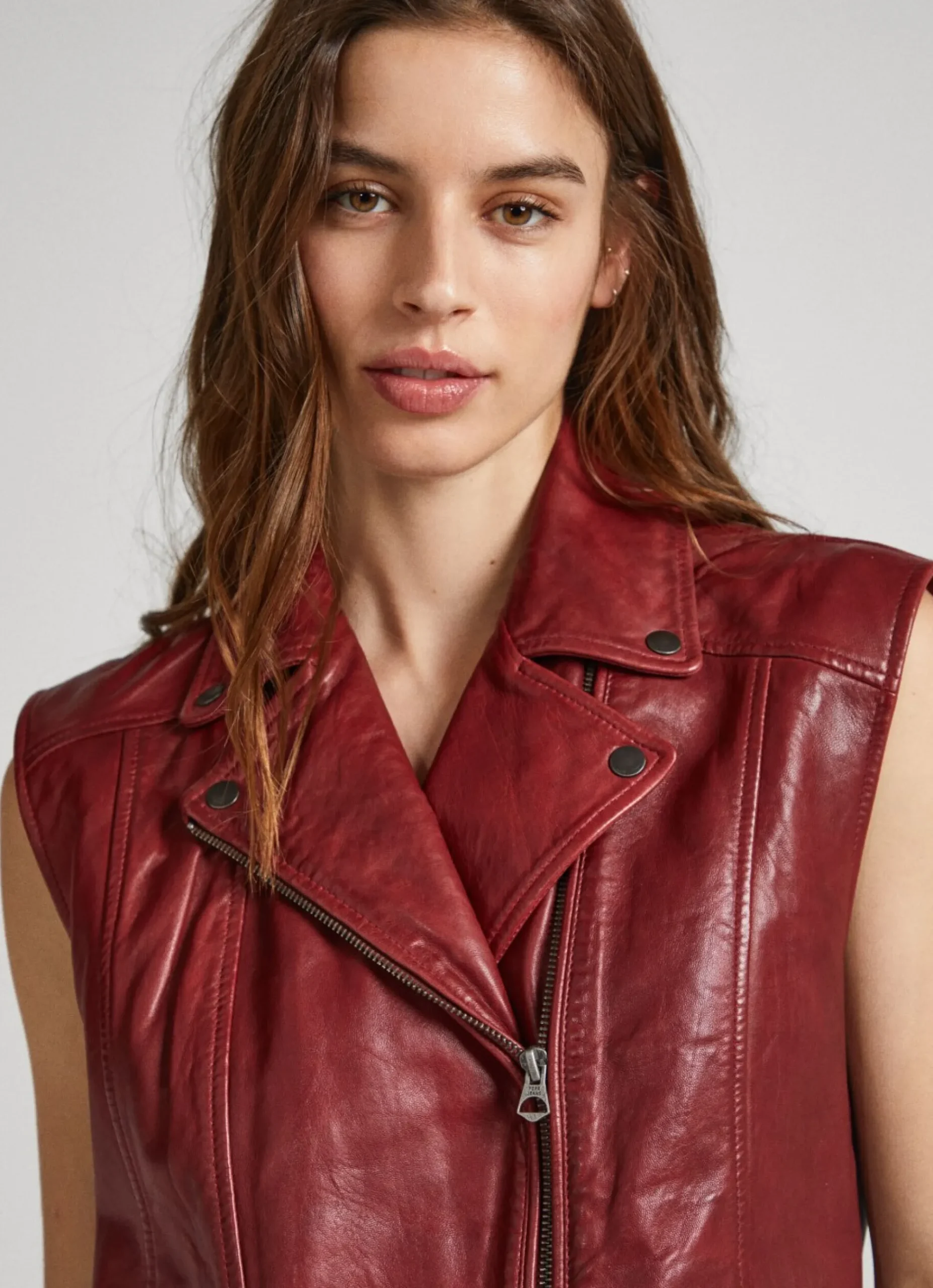 Mulher Pepe Jeans Casaco E Jaquetas>Colete De Couro De Cordeiro