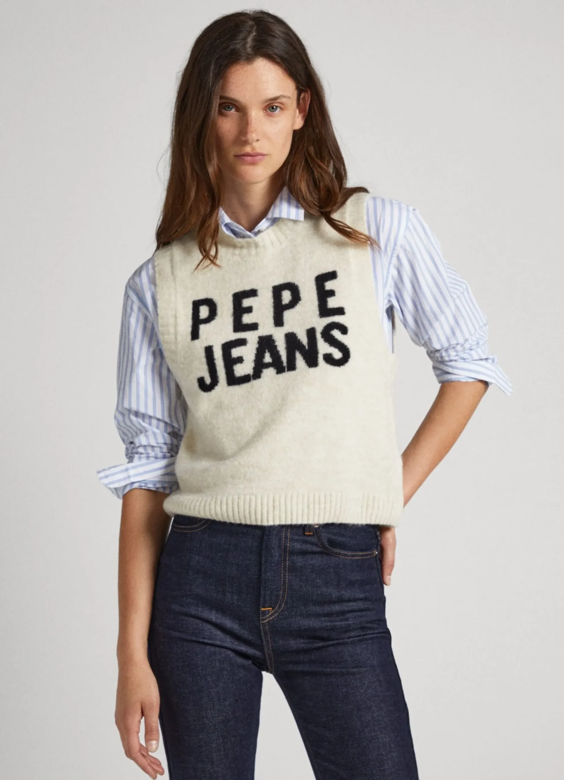 Mulher Pepe Jeans Malhas>Colete De Malha Logo Estampado