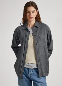 Mulher Pepe Jeans Camisas E Blusas>Sobrecamisa Algodao Espinha De Peixe