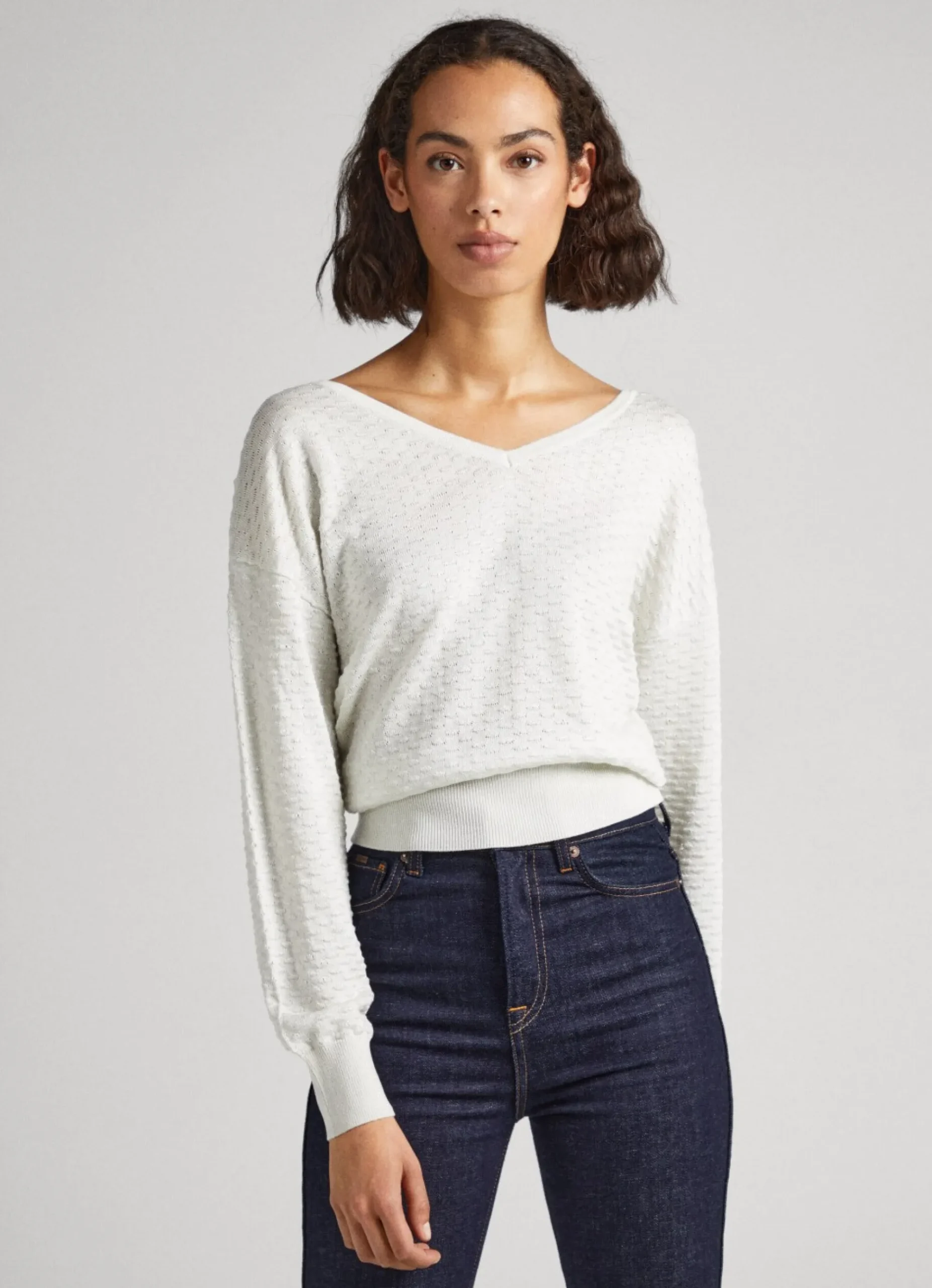 Mulher Pepe Jeans Malhas E Cardigans>Sweater Texturizada Decote Em V