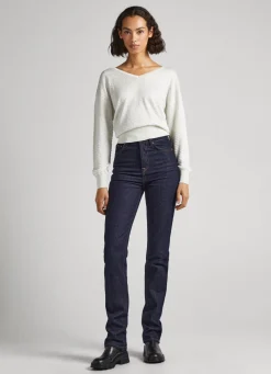 Mulher Pepe Jeans Malhas E Cardigans>Sweater Texturizada Decote Em V