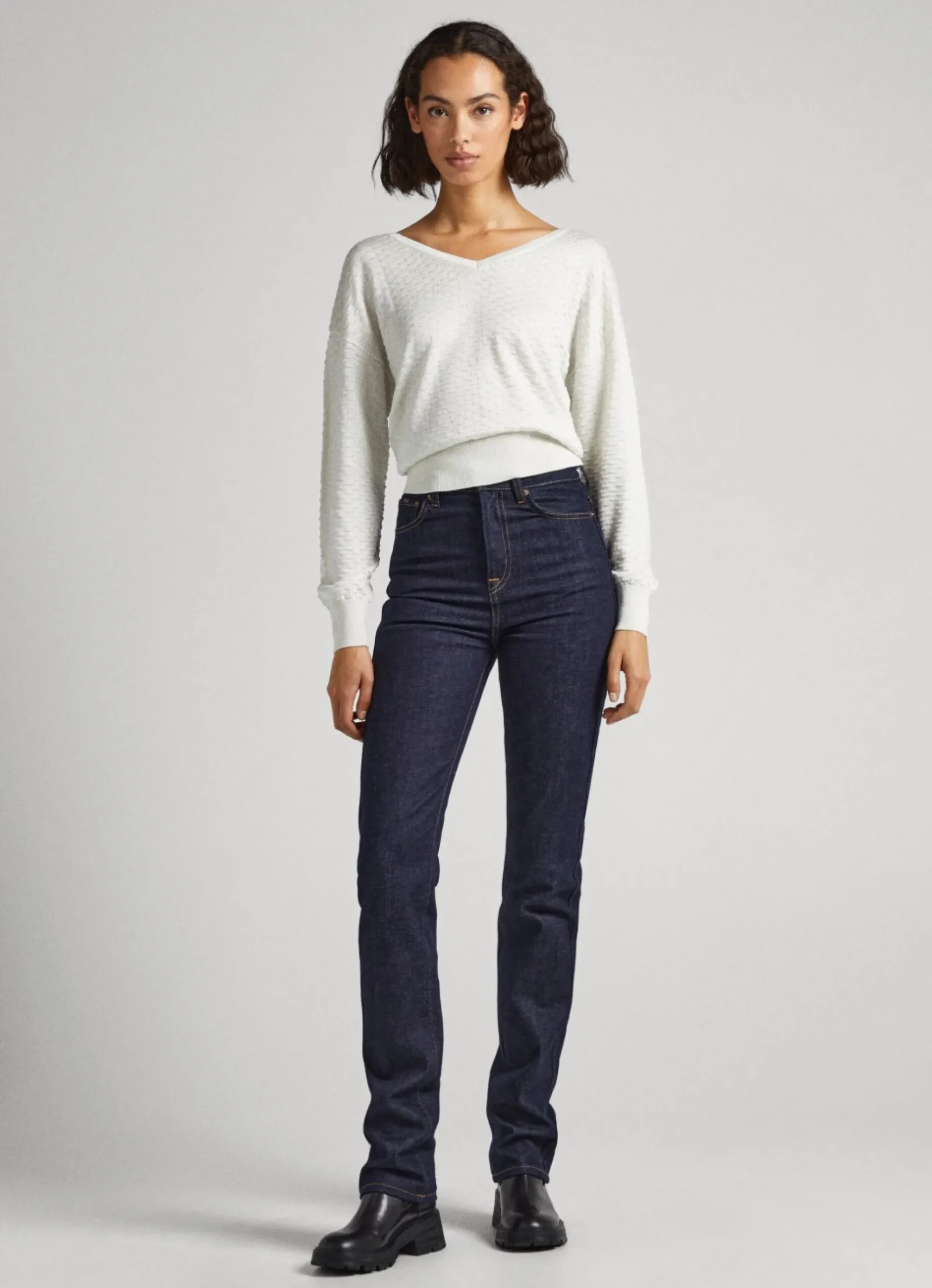 Mulher Pepe Jeans Malhas E Cardigans>Sweater Texturizada Decote Em V