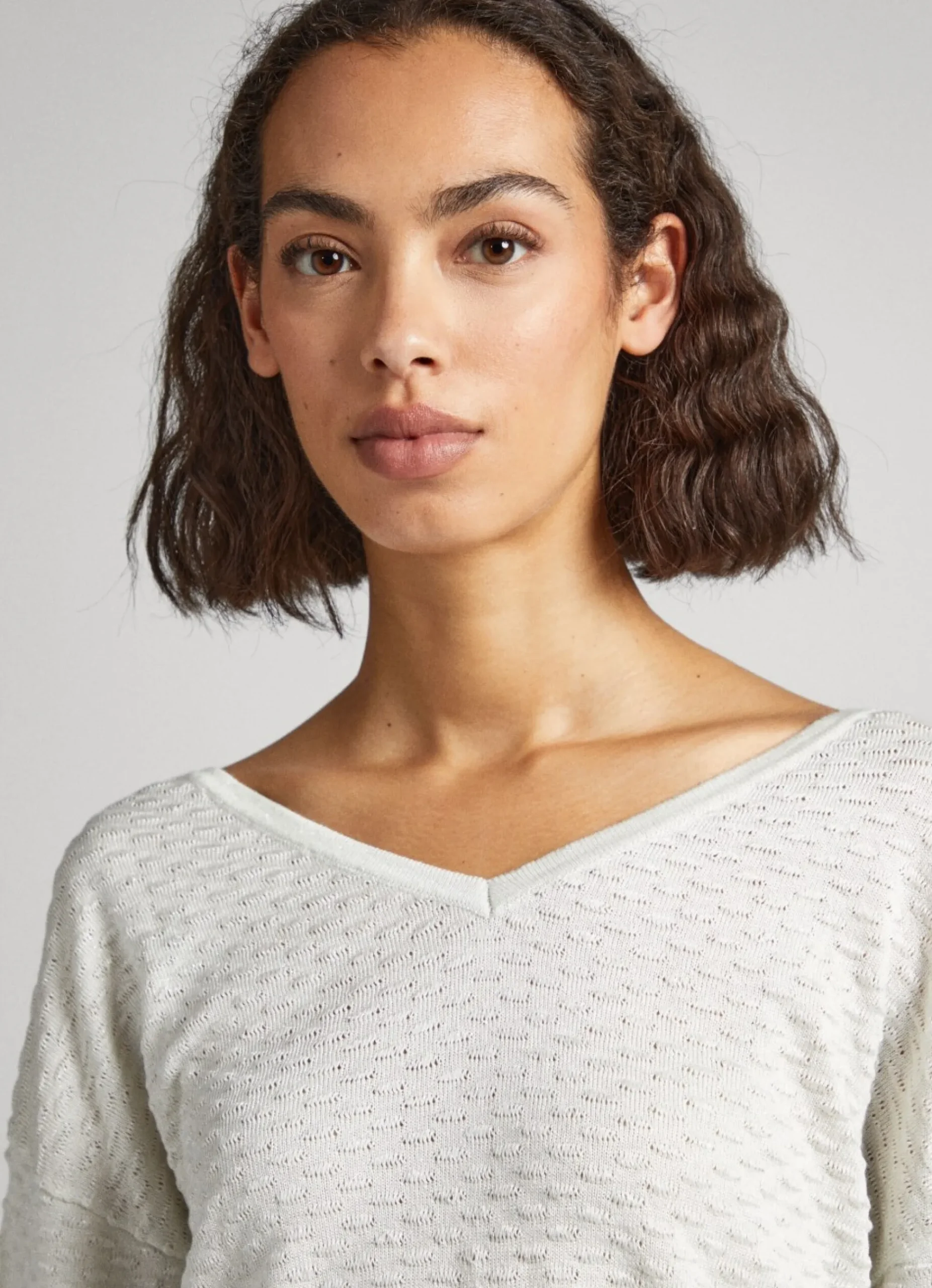 Mulher Pepe Jeans Malhas E Cardigans>Sweater Texturizada Decote Em V