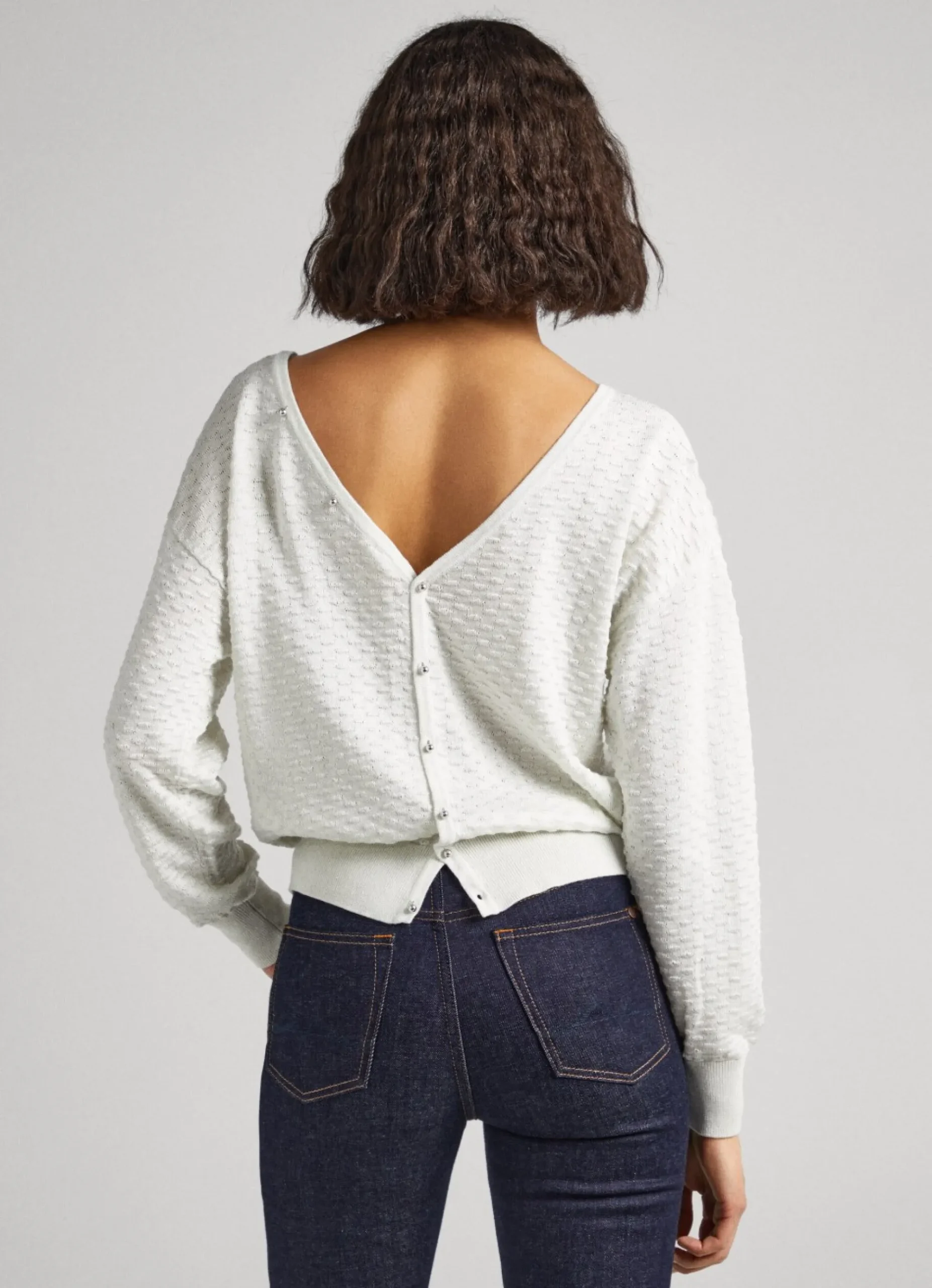 Mulher Pepe Jeans Malhas E Cardigans>Sweater Texturizada Decote Em V