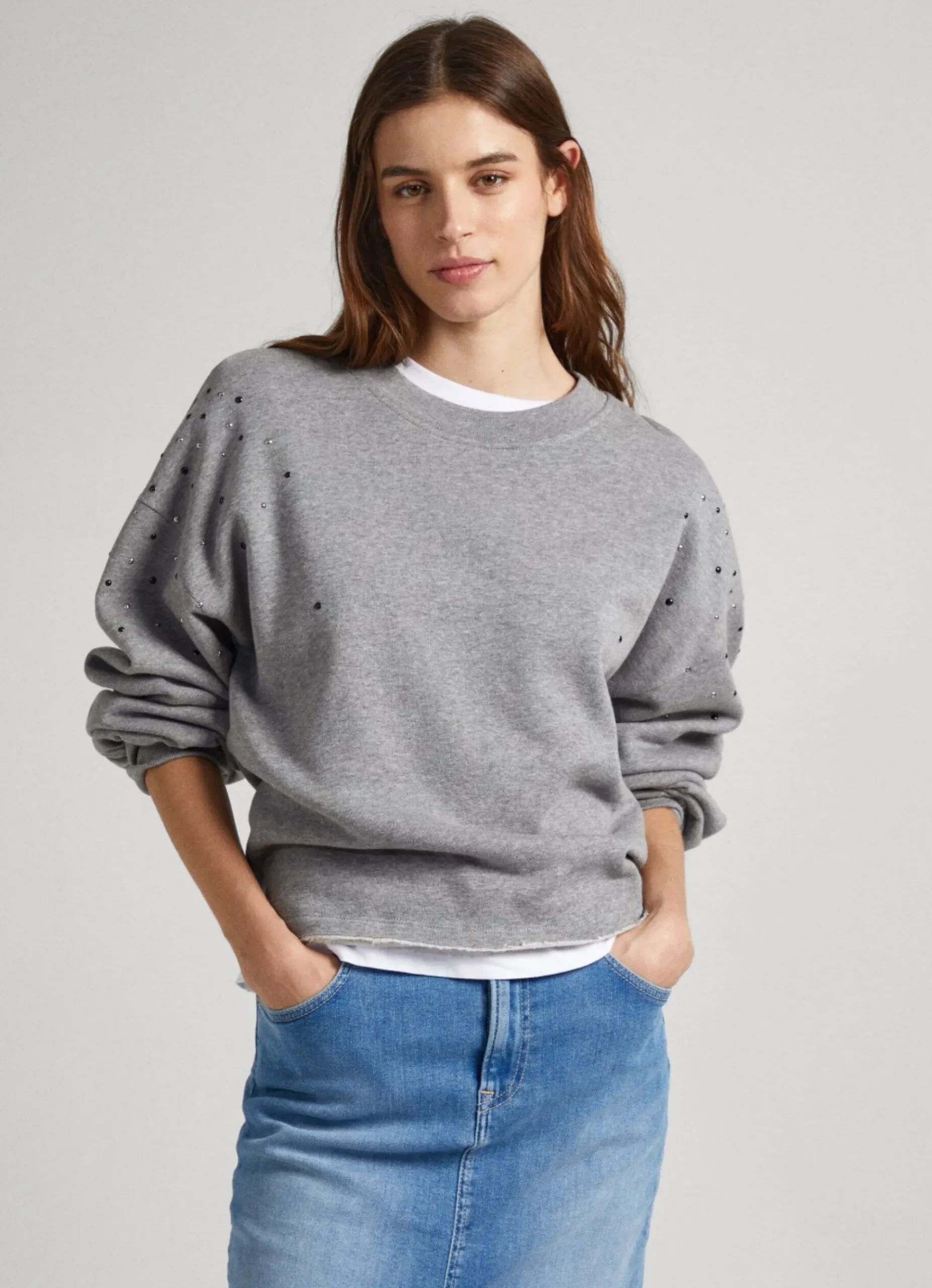 Mulher Pepe Jeans Sweatshirts>Sweatshirt Detalhes Em Strass