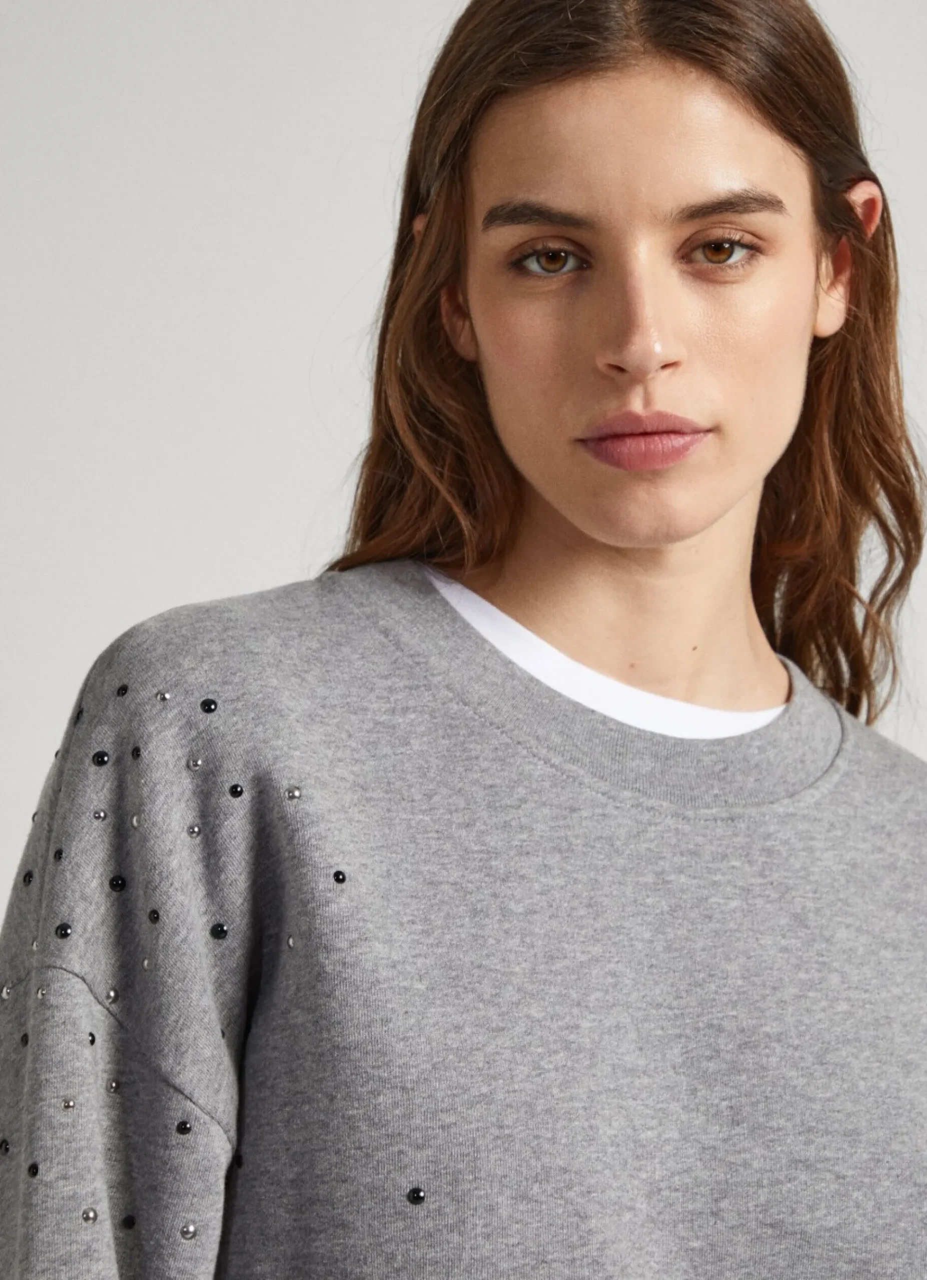 Mulher Pepe Jeans Sweatshirts>Sweatshirt Detalhes Em Strass