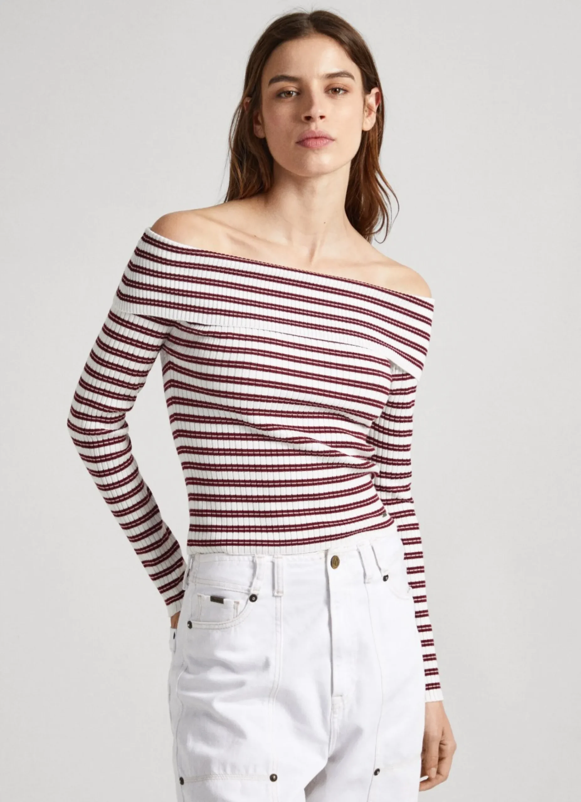 Mulher Pepe Jeans Malhas E Cardigans>Top Bardot Padrao As Riscas