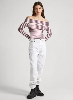 Mulher Pepe Jeans Malhas E Cardigans>Top Bardot Padrao As Riscas