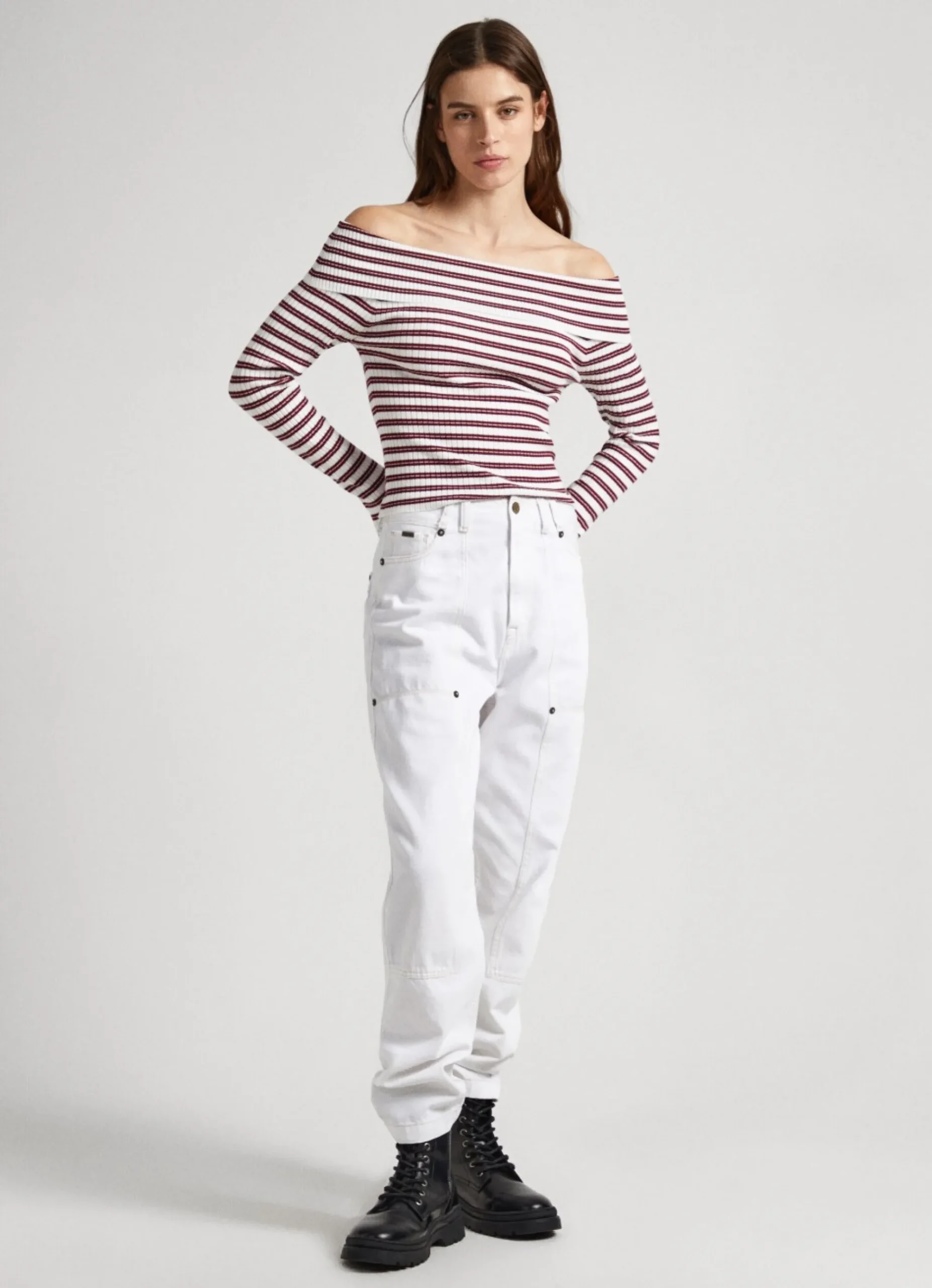Mulher Pepe Jeans Malhas E Cardigans>Top Bardot Padrao As Riscas