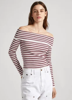 Mulher Pepe Jeans Malhas>Top Bardot Padrao As Riscas