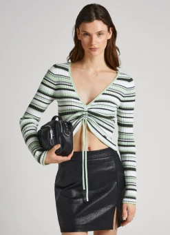 Mulher Pepe Jeans Malhas E Cardigans>Top Canelado Padrao As Riscas