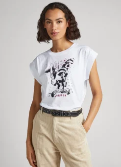 Mulher Pepe Jeans T-Shirts>T-Shirt Com Detalhe De Strass