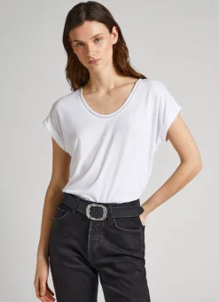 Mulher Pepe Jeans T-Shirts>T-Shirt Com Detalhes De Renda