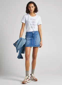 Mulher Pepe Jeans T-Shirts>T-Shirt Com Logo Strass