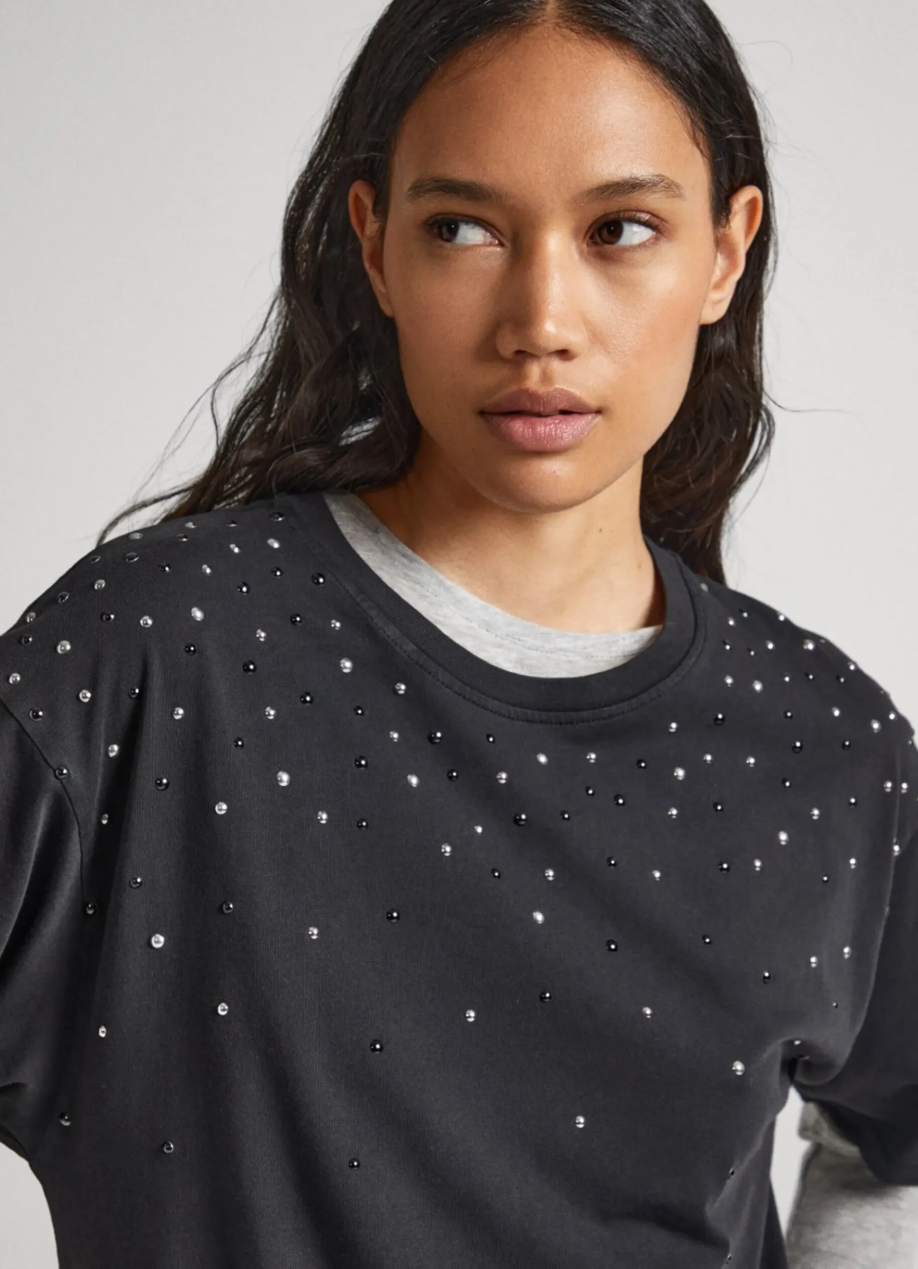 Mulher Pepe Jeans T-Shirts>T-Shirt Com Pormenor De Brilhantes