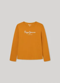 Rapariga Pepe Jeans Camisas E T-Shirts>T-Shirt Logo Glitter Hana Glitter L/S