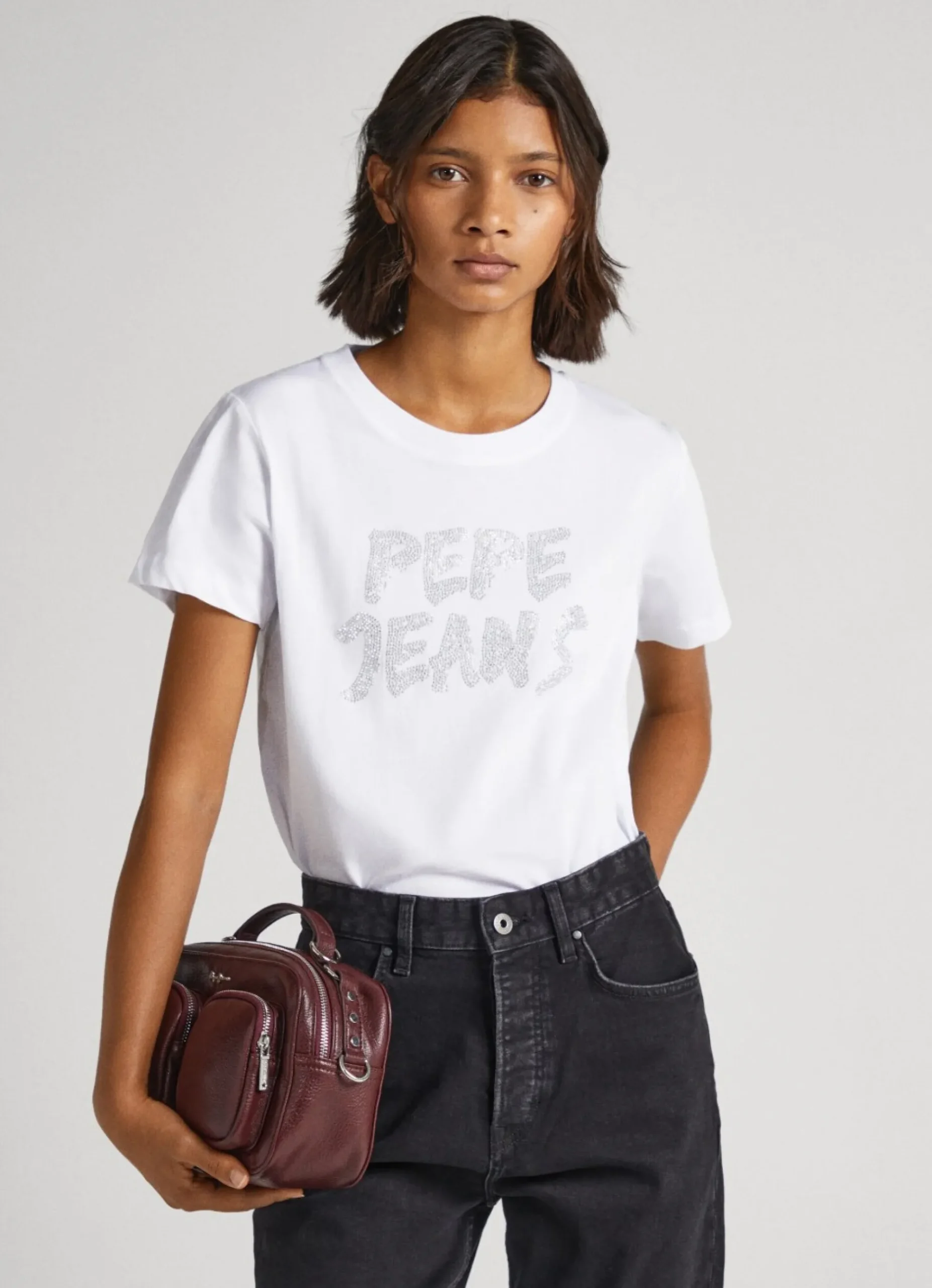 Mulher Pepe Jeans T-Shirts>T-Shirt Logo Strass