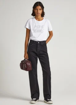 Mulher Pepe Jeans T-Shirts>T-Shirt Logo Strass