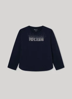 Rapariga Pepe Jeans Camisas E T-Shirts>T-Shirt Manga Comprida Logo Strass