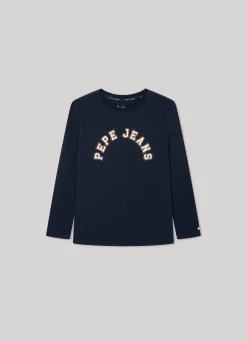 Rapaz Pepe Jeans T-Shirts>T-Shirt Manga Comprida Logo Estampado