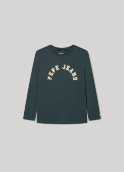 Rapaz Pepe Jeans T-Shirts>T-Shirt Manga Comprida Logo Estampado